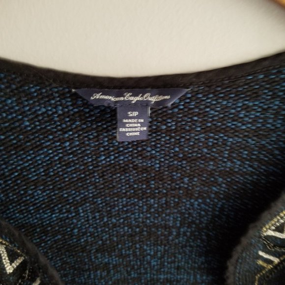 American Eagle Light Weight Open Front Chain Embroidered Cotton Cardigan S/P - Picture 3 of 6